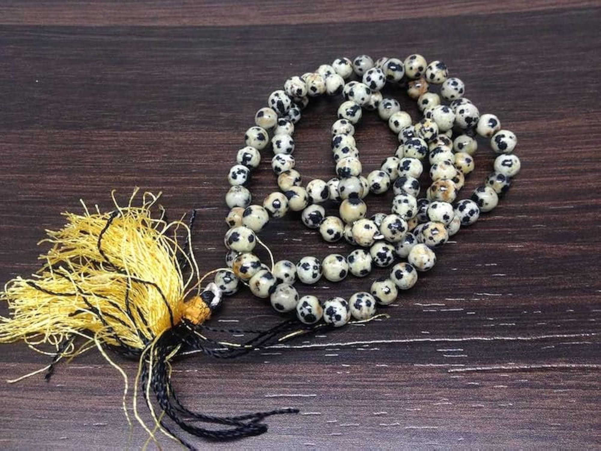 Natural Dalmatian Jasper Beaded Handmade Prayer Mala Necklace